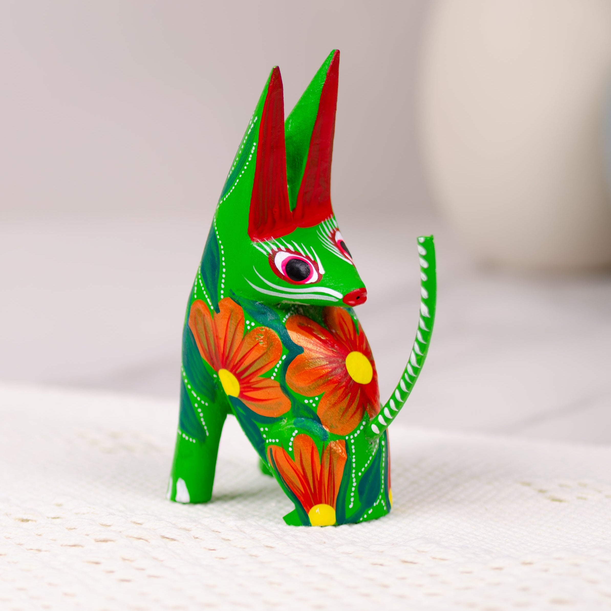 Large Coyote Head Turned Wooden Figurine