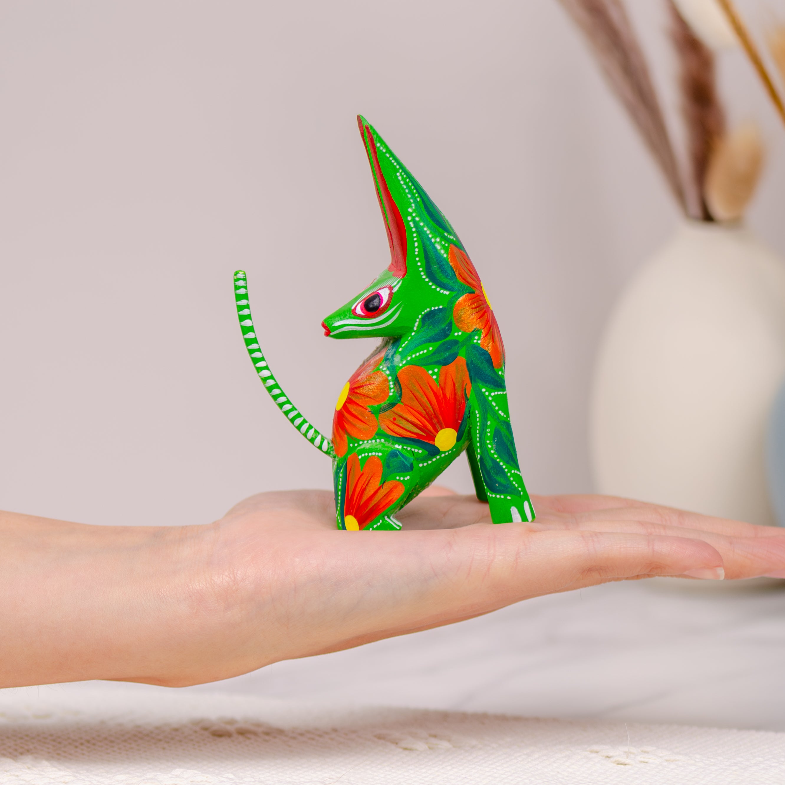 Large Coyote Head Turned Wooden Figurine