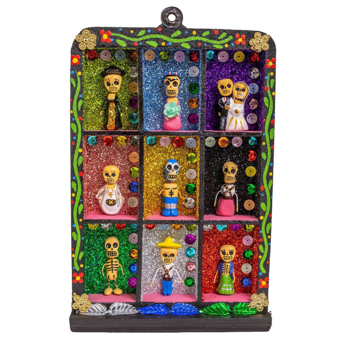 Traditional Calacas Day of the Dead Shadow Box