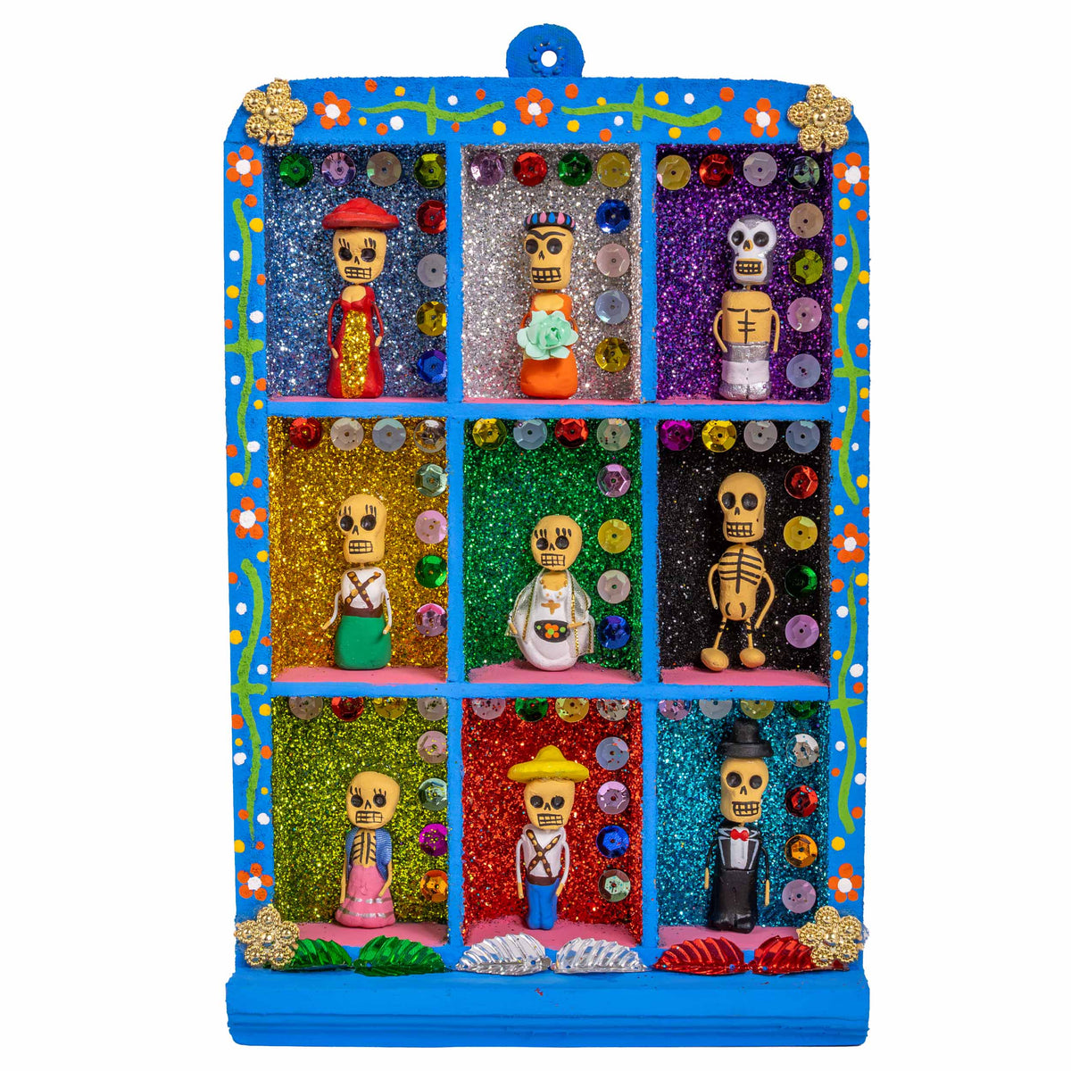 Traditional Calacas Day of the Dead Shadow Box