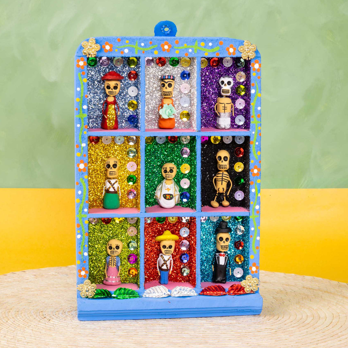 Traditional Calacas Day of the Dead Shadow Box