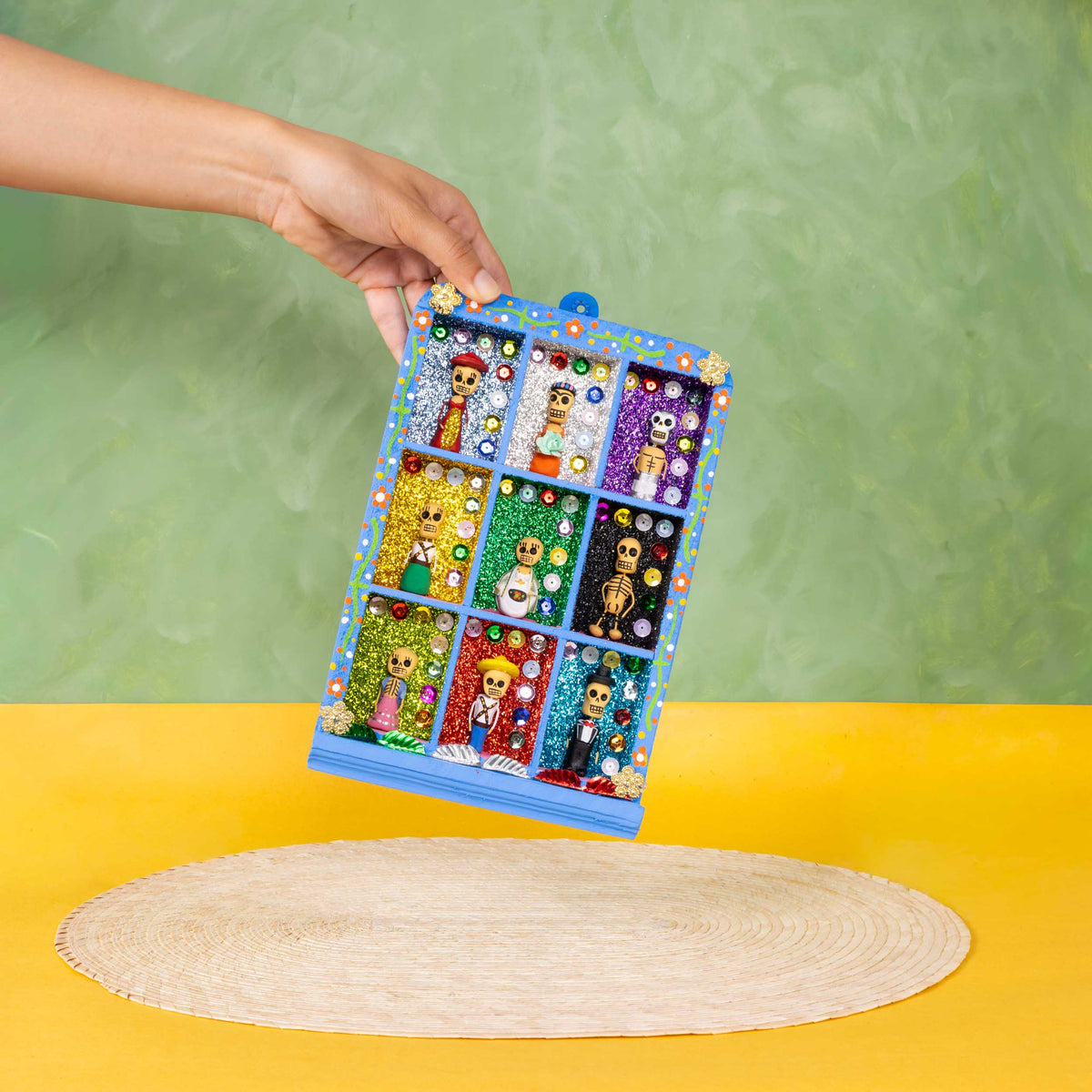 Traditional Calacas Day of the Dead Shadow Box