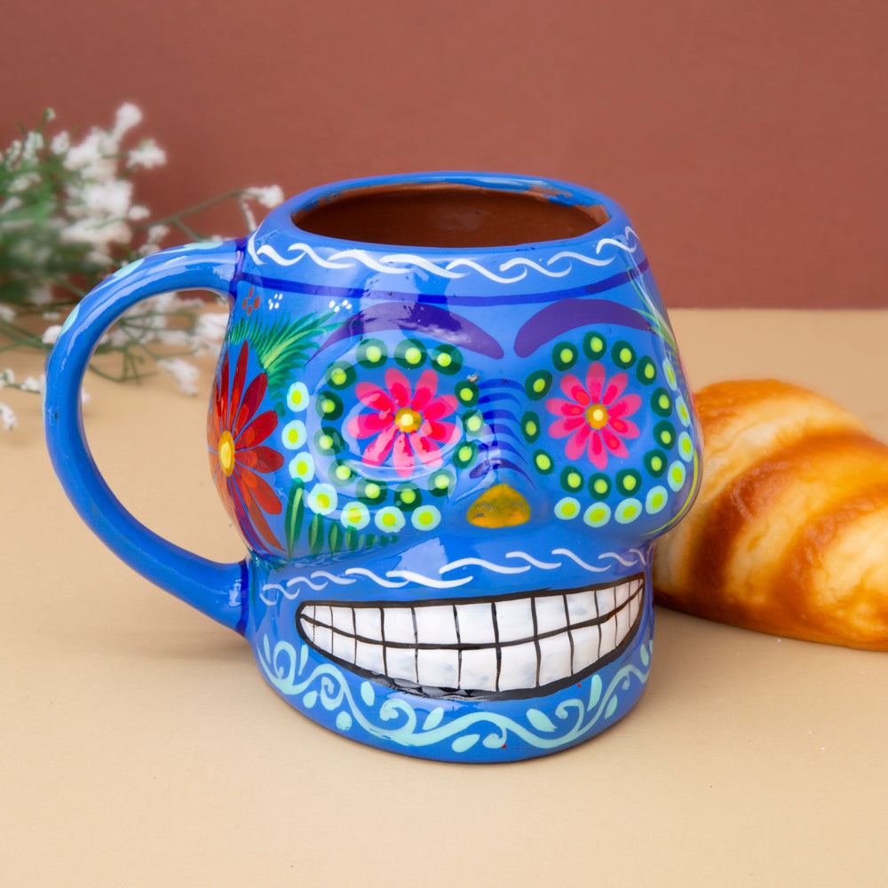 Sugar Skull Hand Painted Xalitla Clay Mug