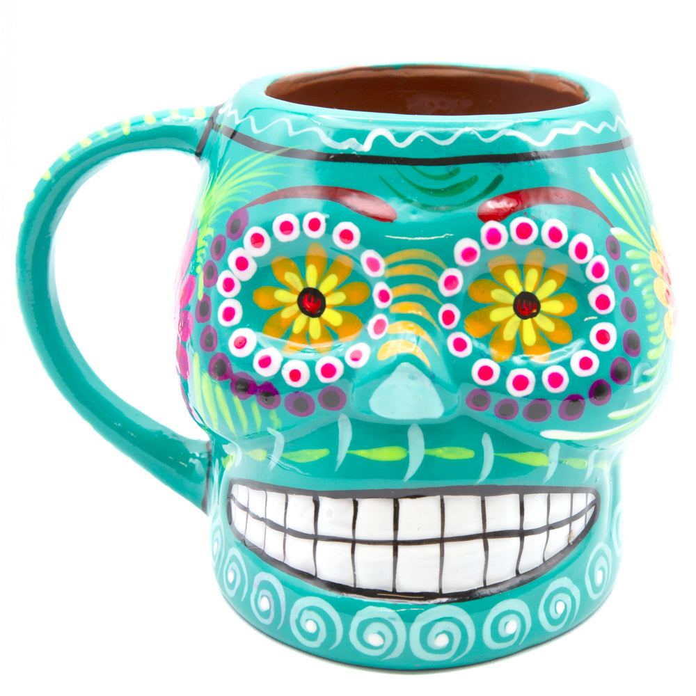 Sugar Skull Hand Painted Xalitla Clay Mug