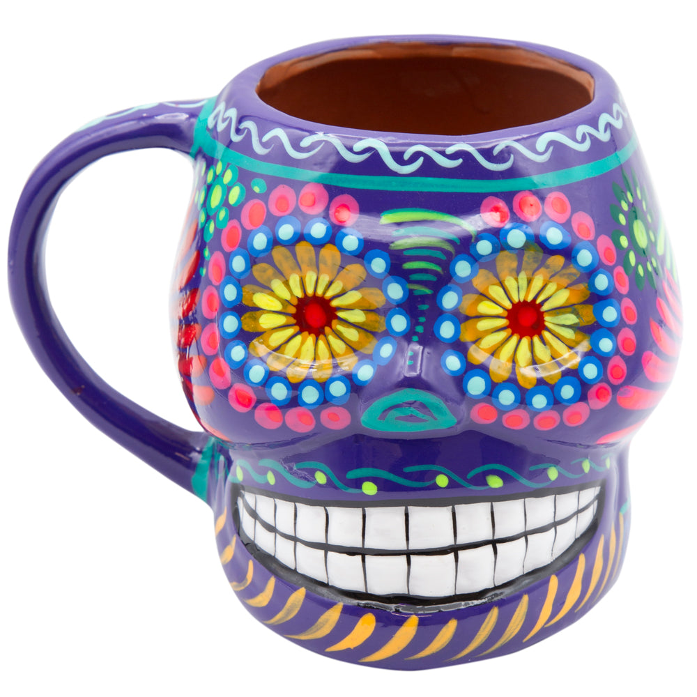 Sugar Skull Hand Painted Xalitla Clay Mug