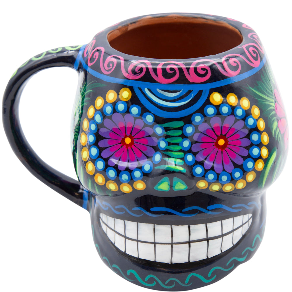 Sugar Skull Hand Painted Xalitla Clay Mug