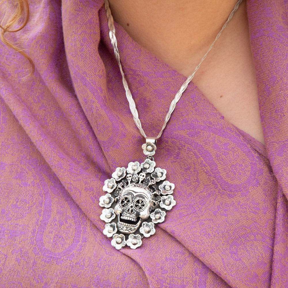 Sterling Silver Crowned Calavera Pendant