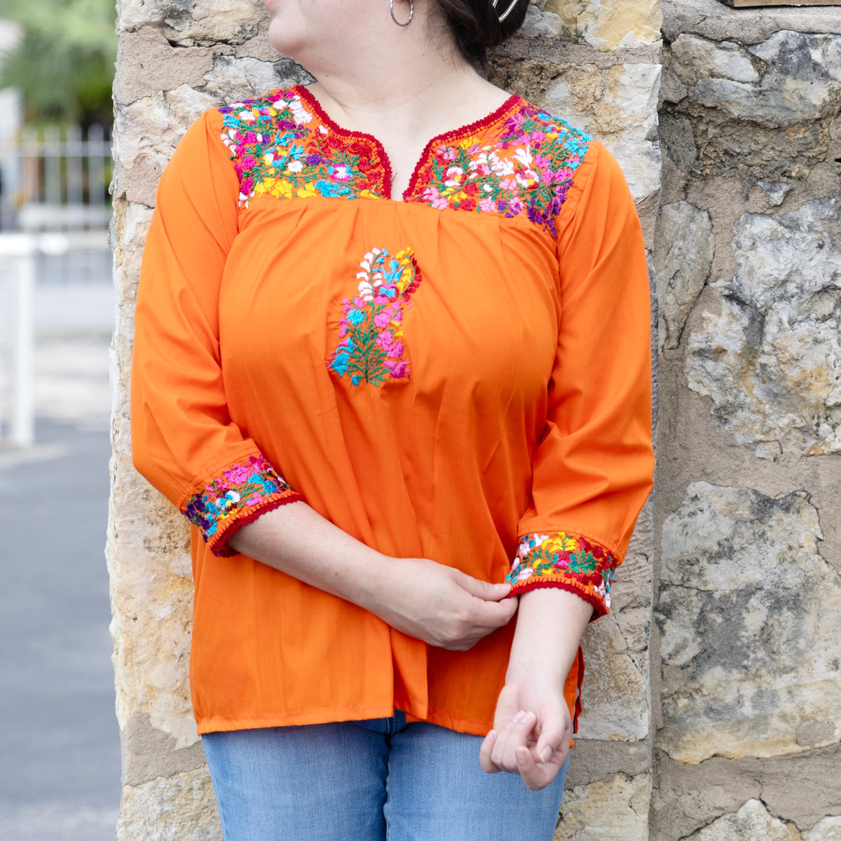 Camila Hand-Embroidered 3/4 Sleeve Blouse