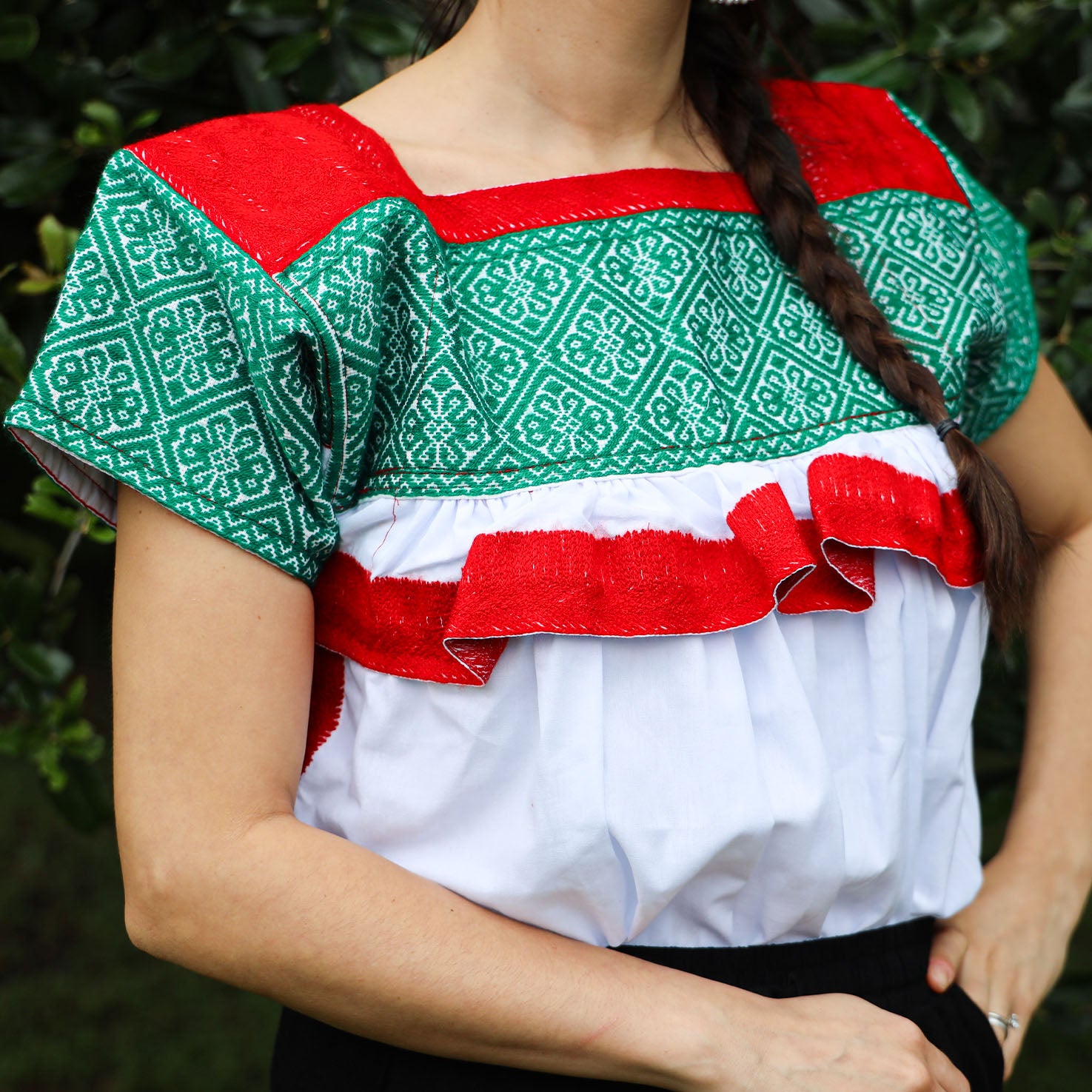 Puebla Classic Embroidered Ruffles Blouse