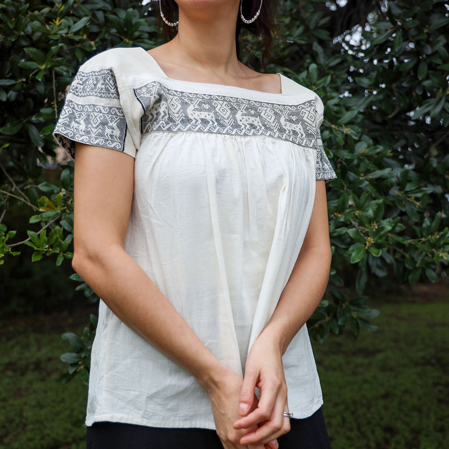 Puebla Embroidered Square-Neck Manta Blouse