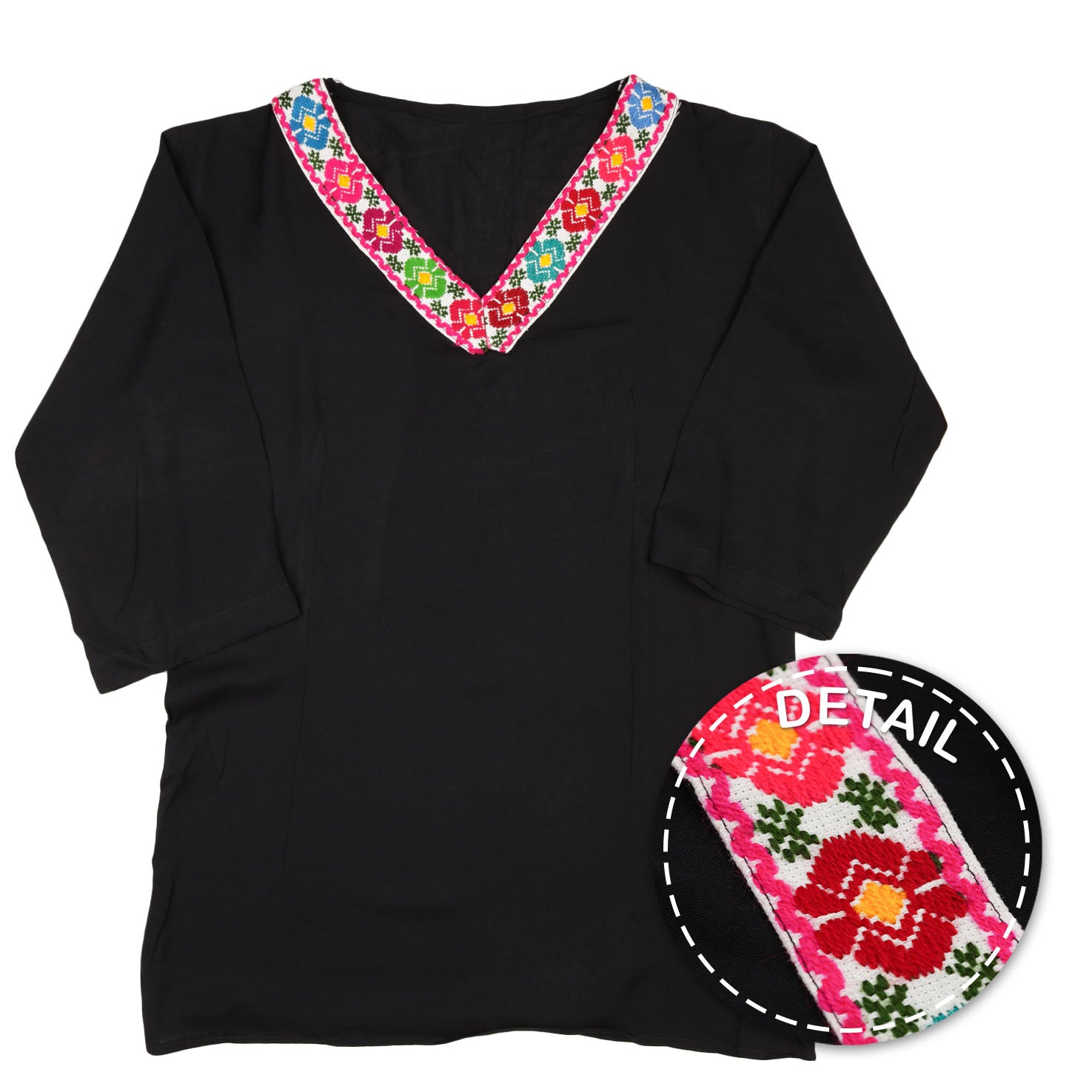 Puebla Modern Embroidered V-Neck Blouse