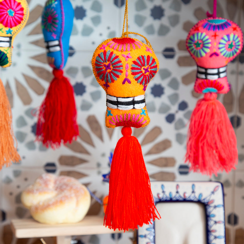 Sugar Skulls Pom Poms with Vibrant Tassel