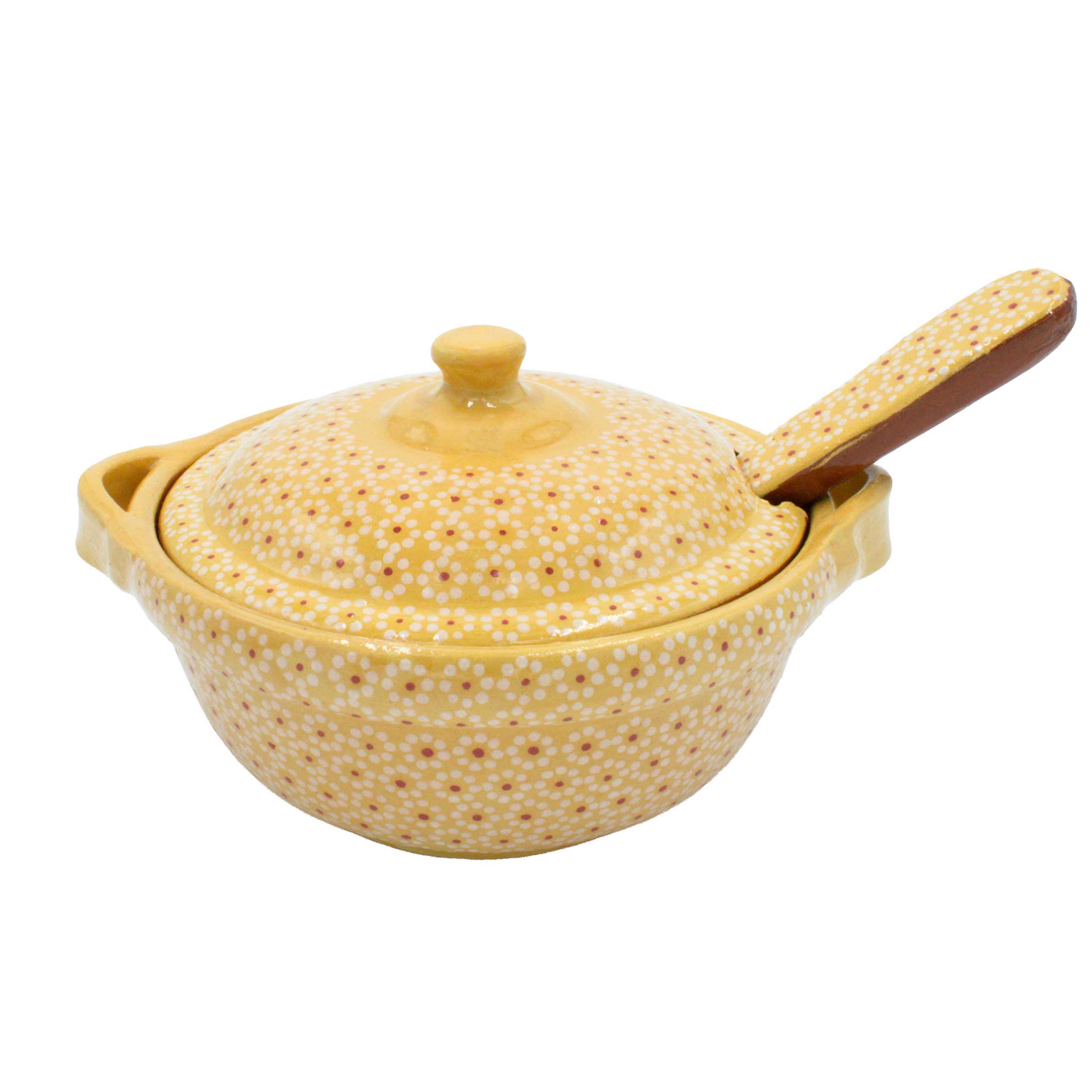 Capula Small Clay Cazuelita with Matching Lid and Spoon