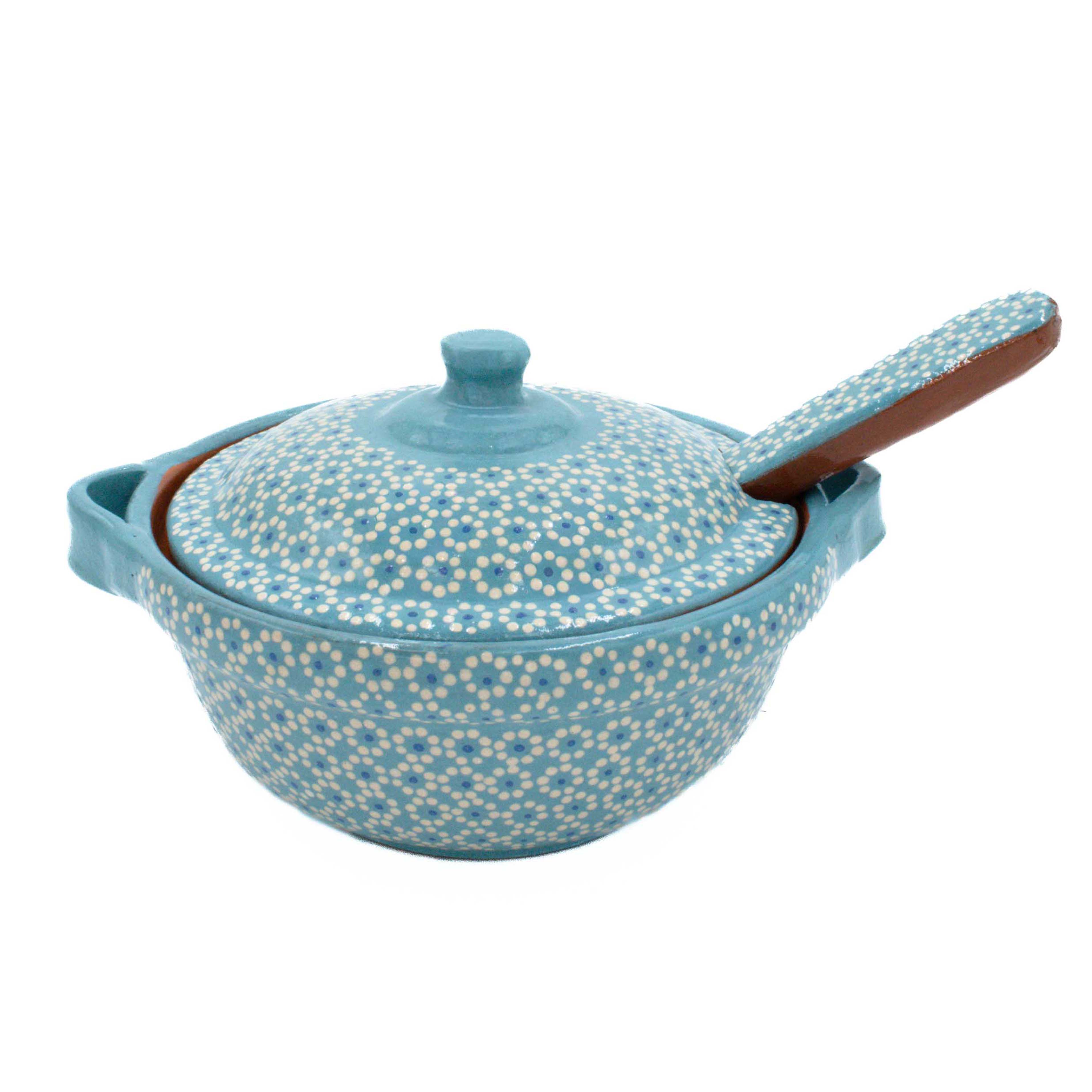 Capula Small Clay Cazuelita with Matching Lid and Spoon
