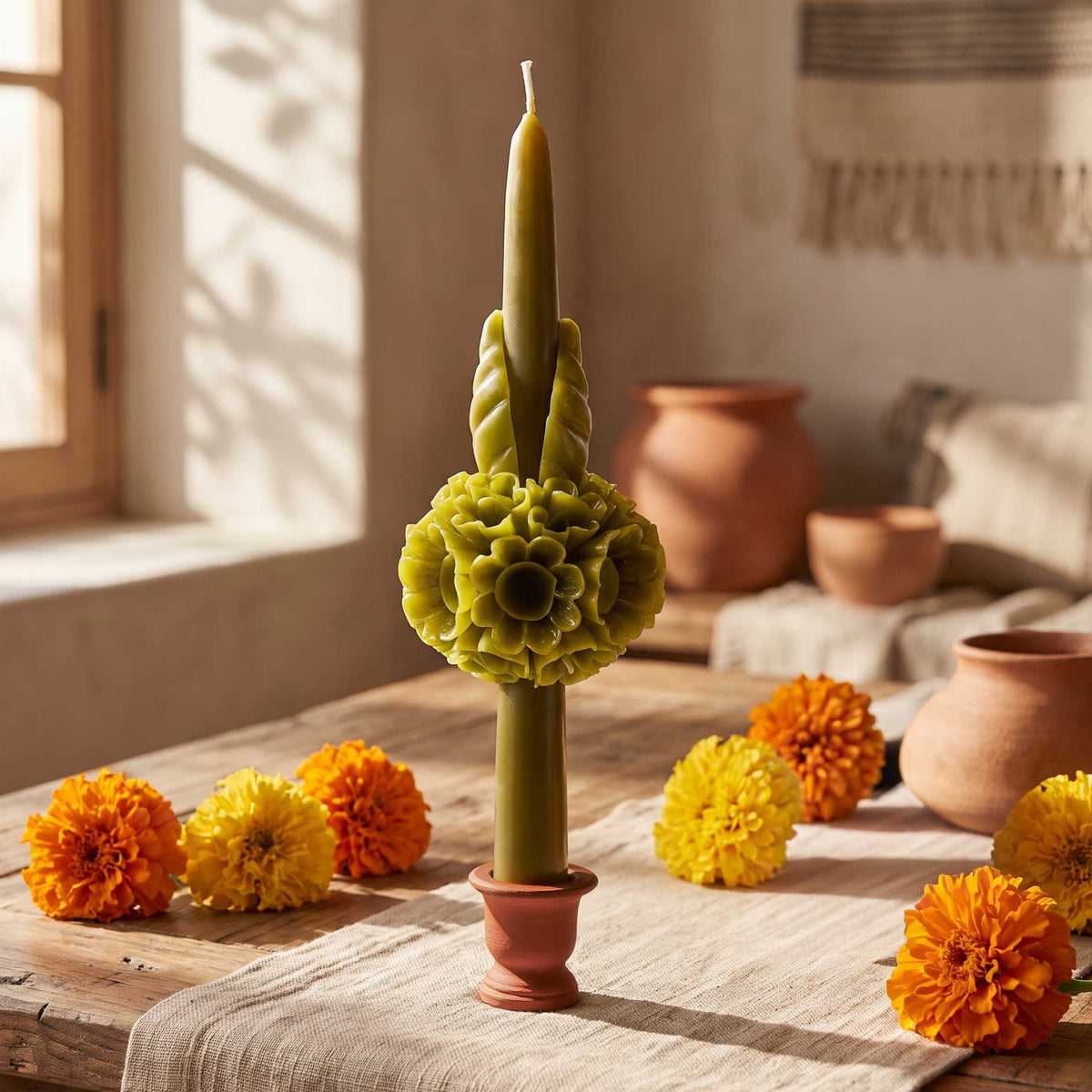 Flores de Teotitlán Tapered Candle with Sphere