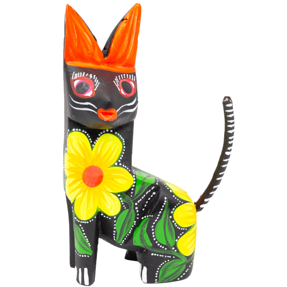 Large Hand Painted Sitting Cat Wooden Figurine