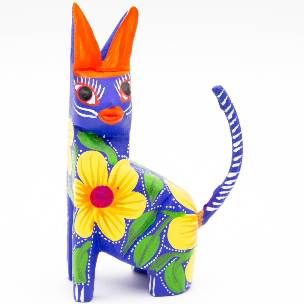 Large Hand Painted Sitting Cat Wooden Figurine