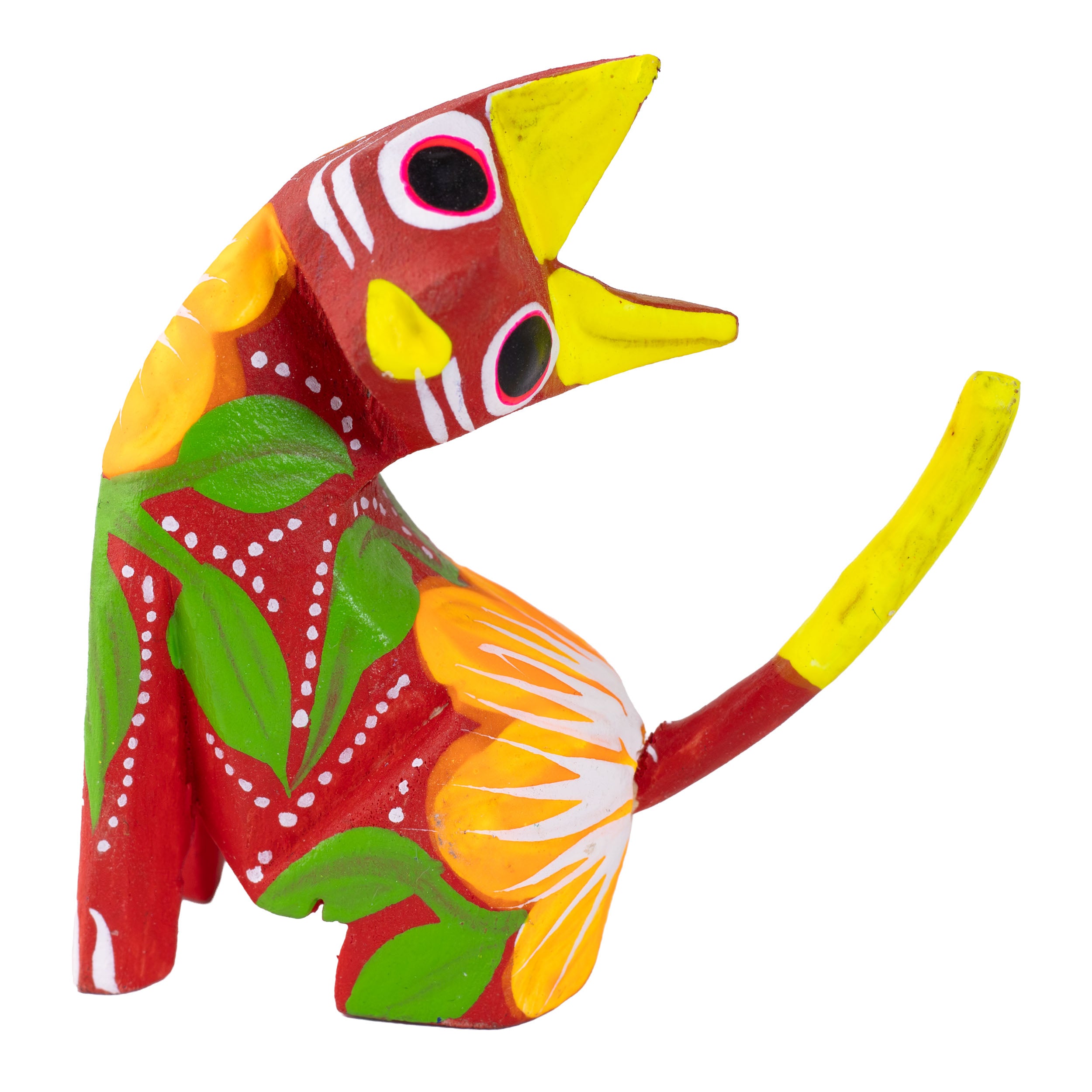 Hand Painted Neck Side Bend Cat Wooden Figurine