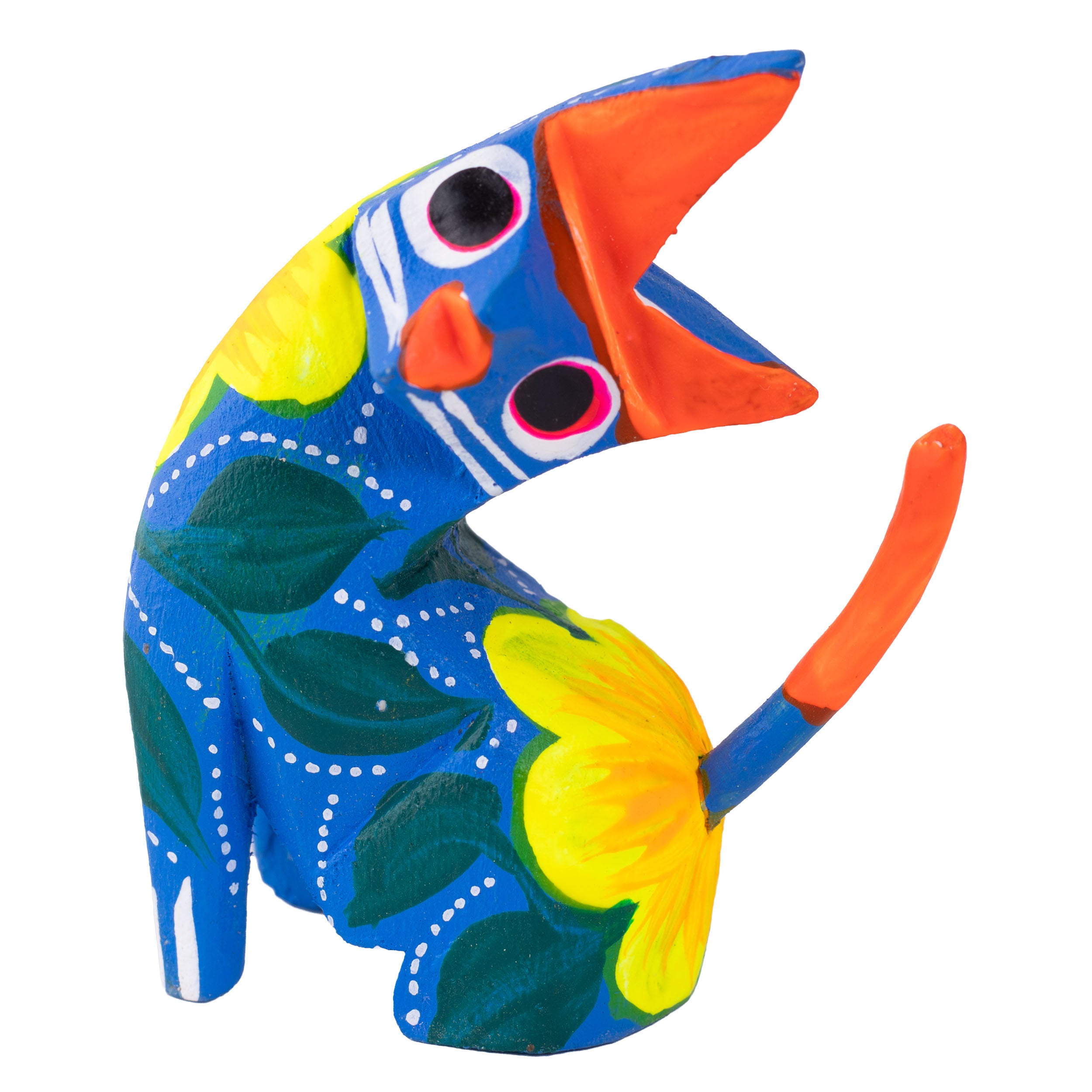 Hand Painted Neck Side Bend Cat Wooden Figurine