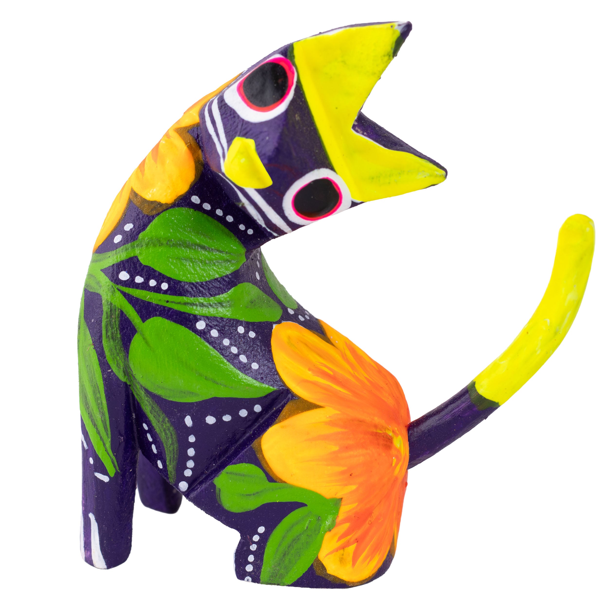 Hand Painted Neck Side Bend Cat Wooden Figurine