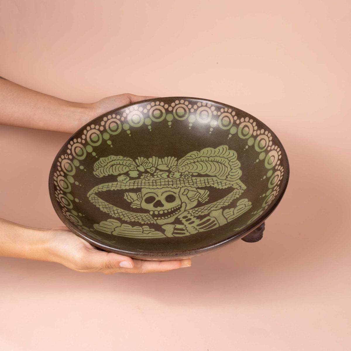 Zinapécuaro La Catrina Ceramic Bowl with Skull Feet