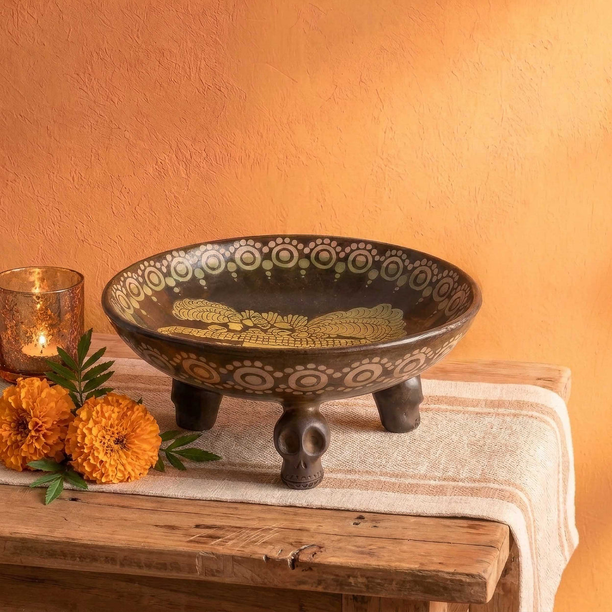 Zinapécuaro La Catrina Ceramic Bowl with Skull Feet