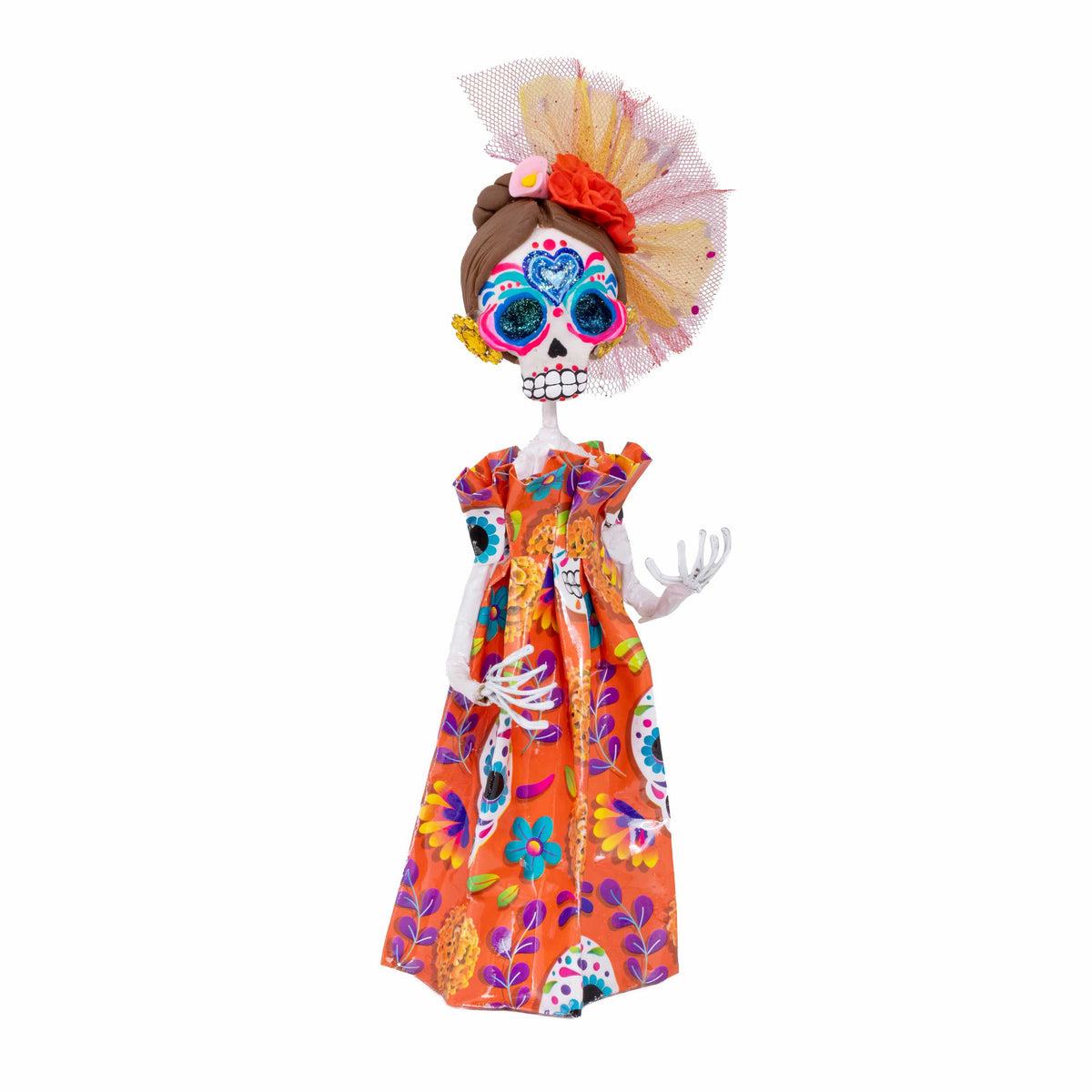 Papier-Mâché Sugar Skull Frida Sculpture