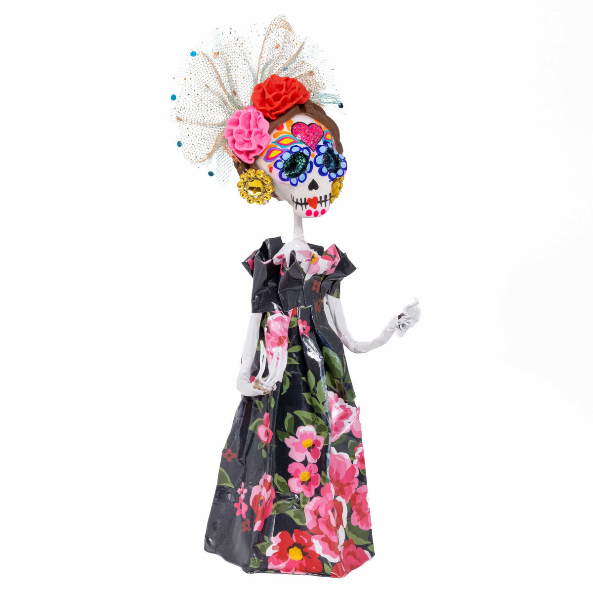Papier-Mâché Sugar Skull Frida Sculpture
