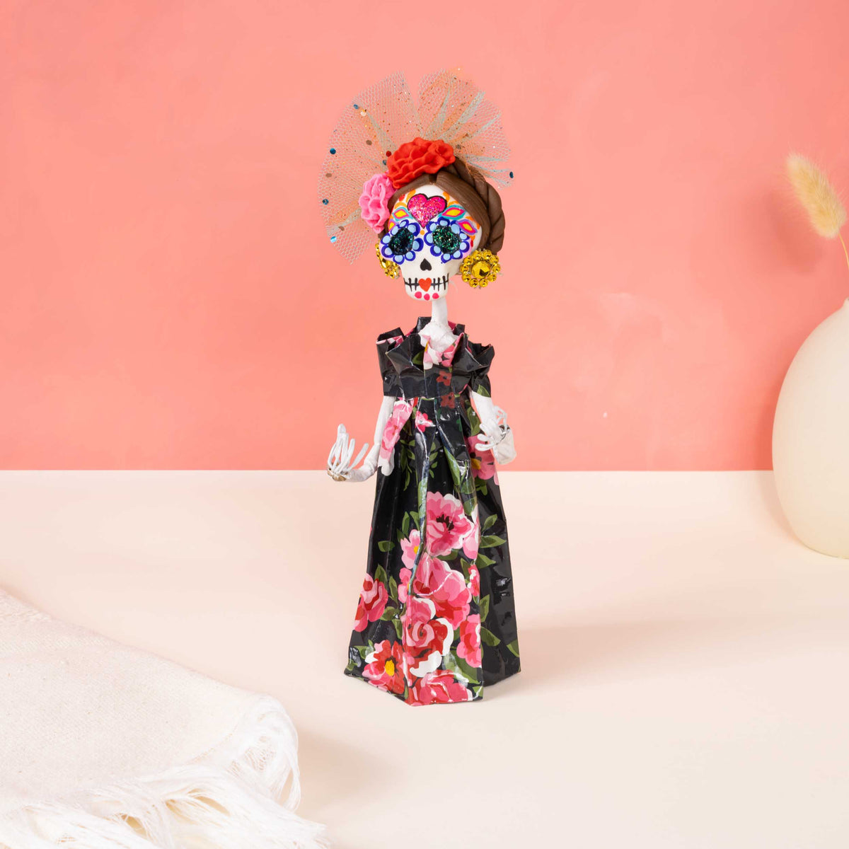 Papier-Mâché Sugar Skull Frida Sculpture