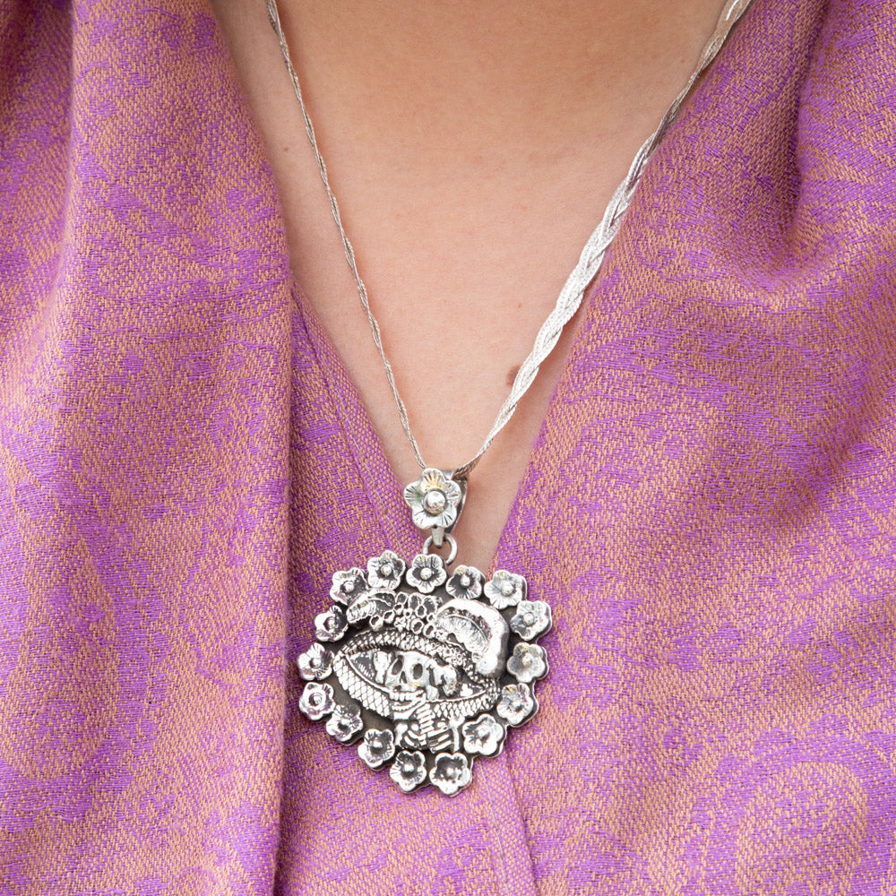 Sterling Silver Calavera Garbancera La Catrina Pendant