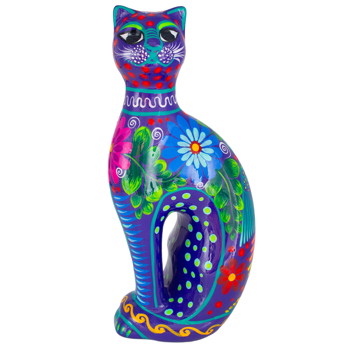 Hand-Painted Xalitla Cat Piggybank Sculpture