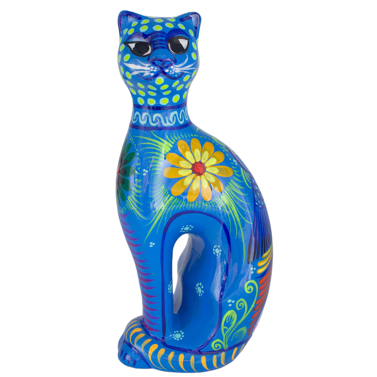 Hand-Painted Xalitla Cat Piggybank Sculpture | Lolo Mexican Mercadito