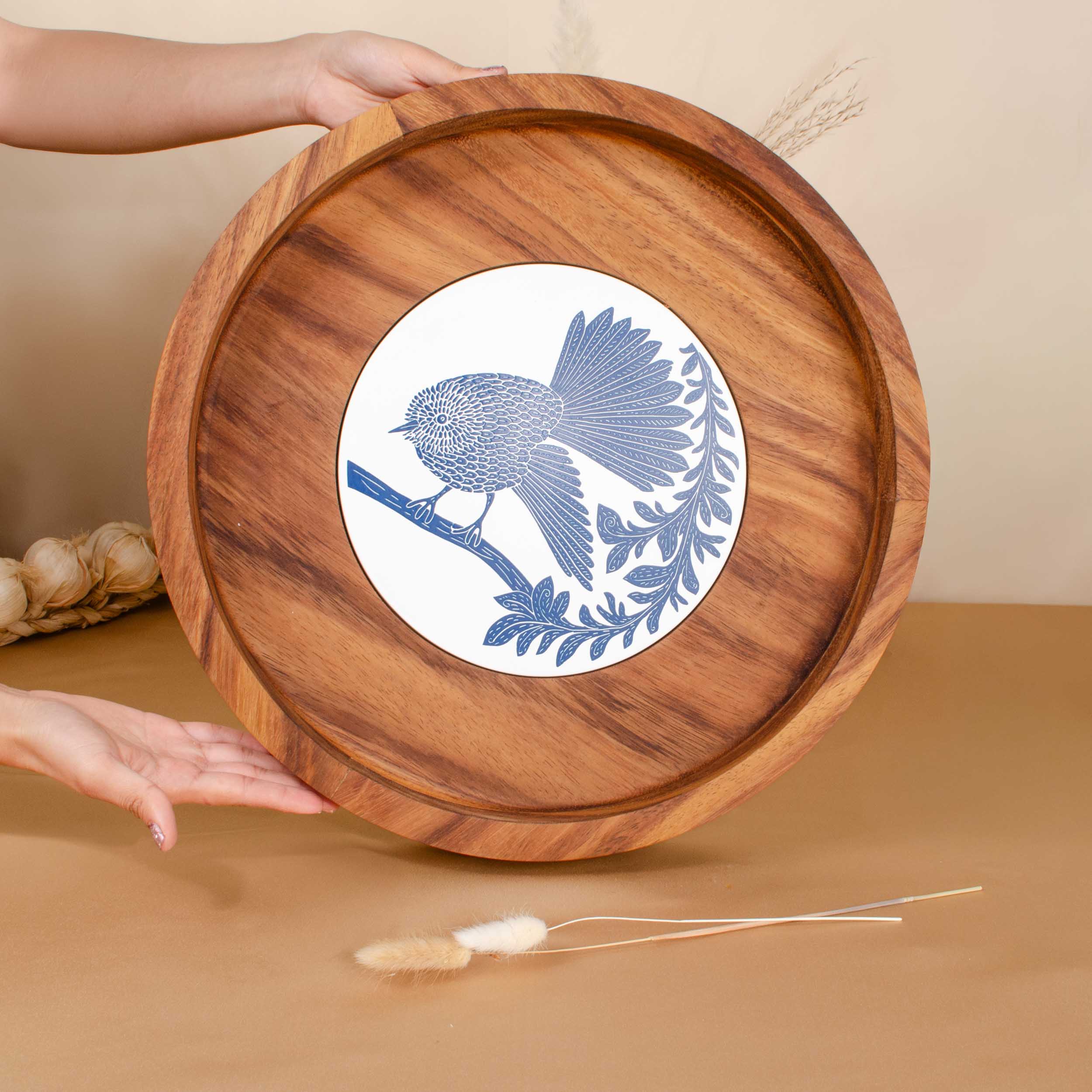 Round Olinalá Parota Solid Wood Serving Tray