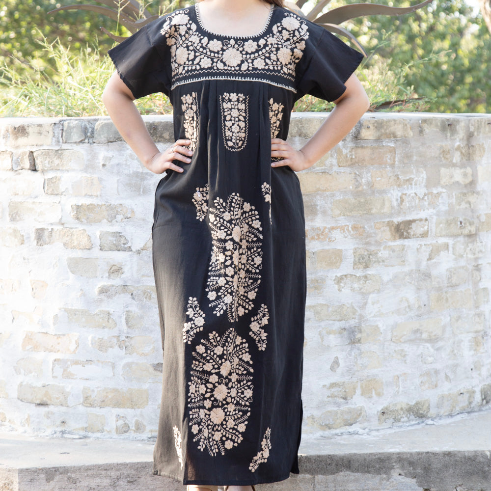 Chilac Floral Embroidered Mexican Long Dress