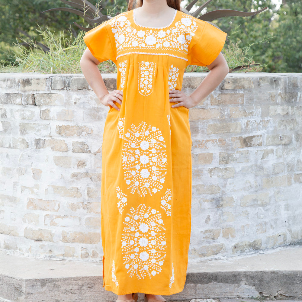 Chilac Floral Embroidered Mexican Long Dress