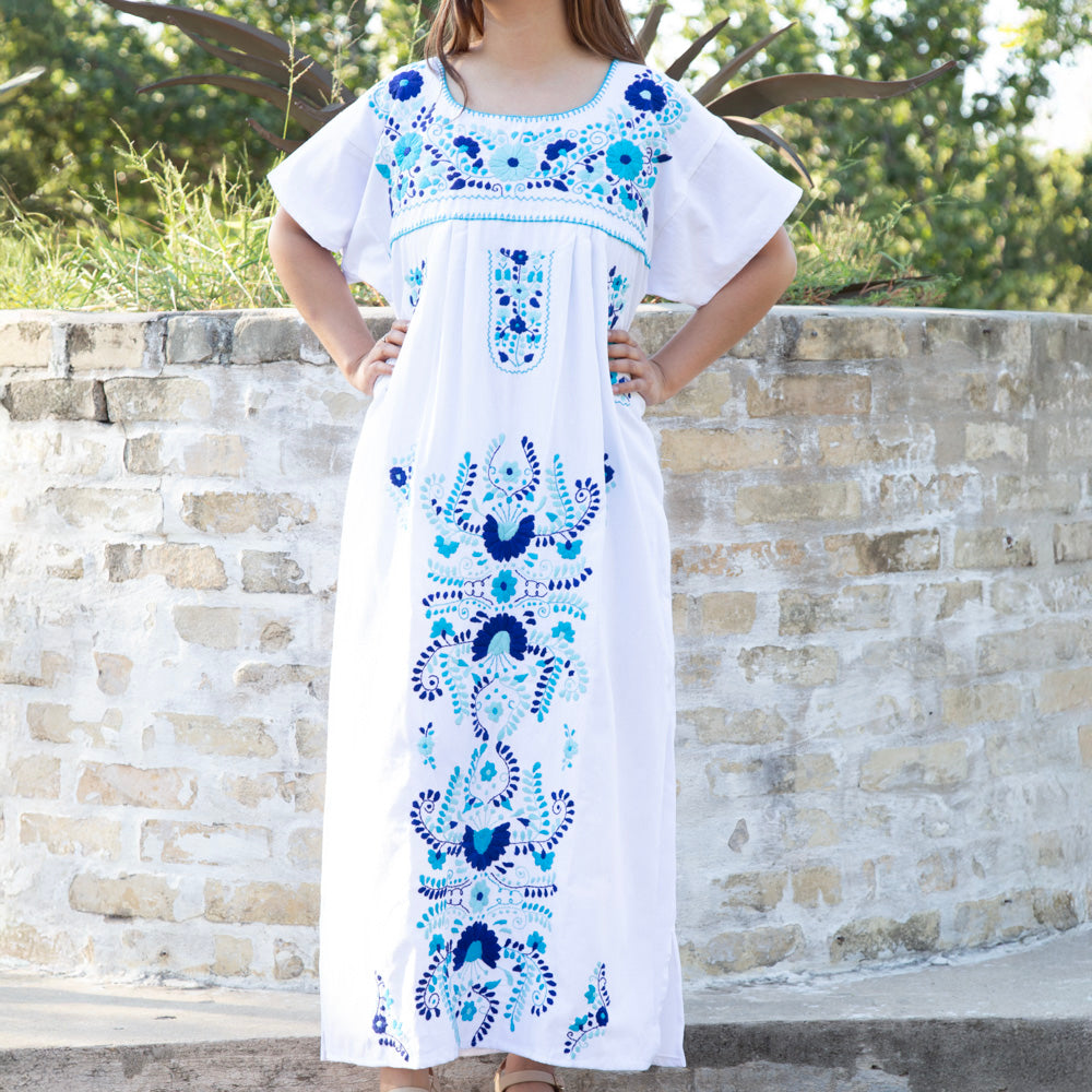 Chilac Floral Embroidered Mexican Long Dress