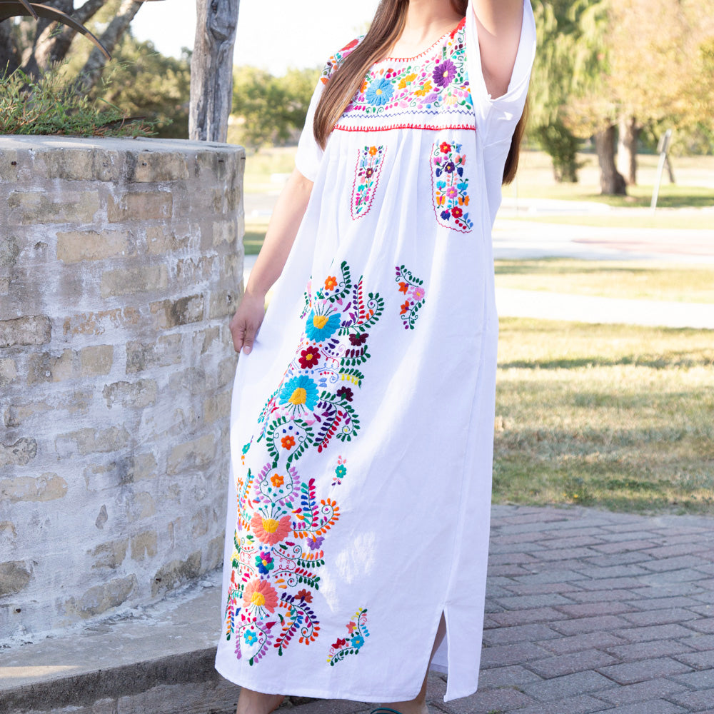 Chilac Floral Embroidered Mexican Long Dress