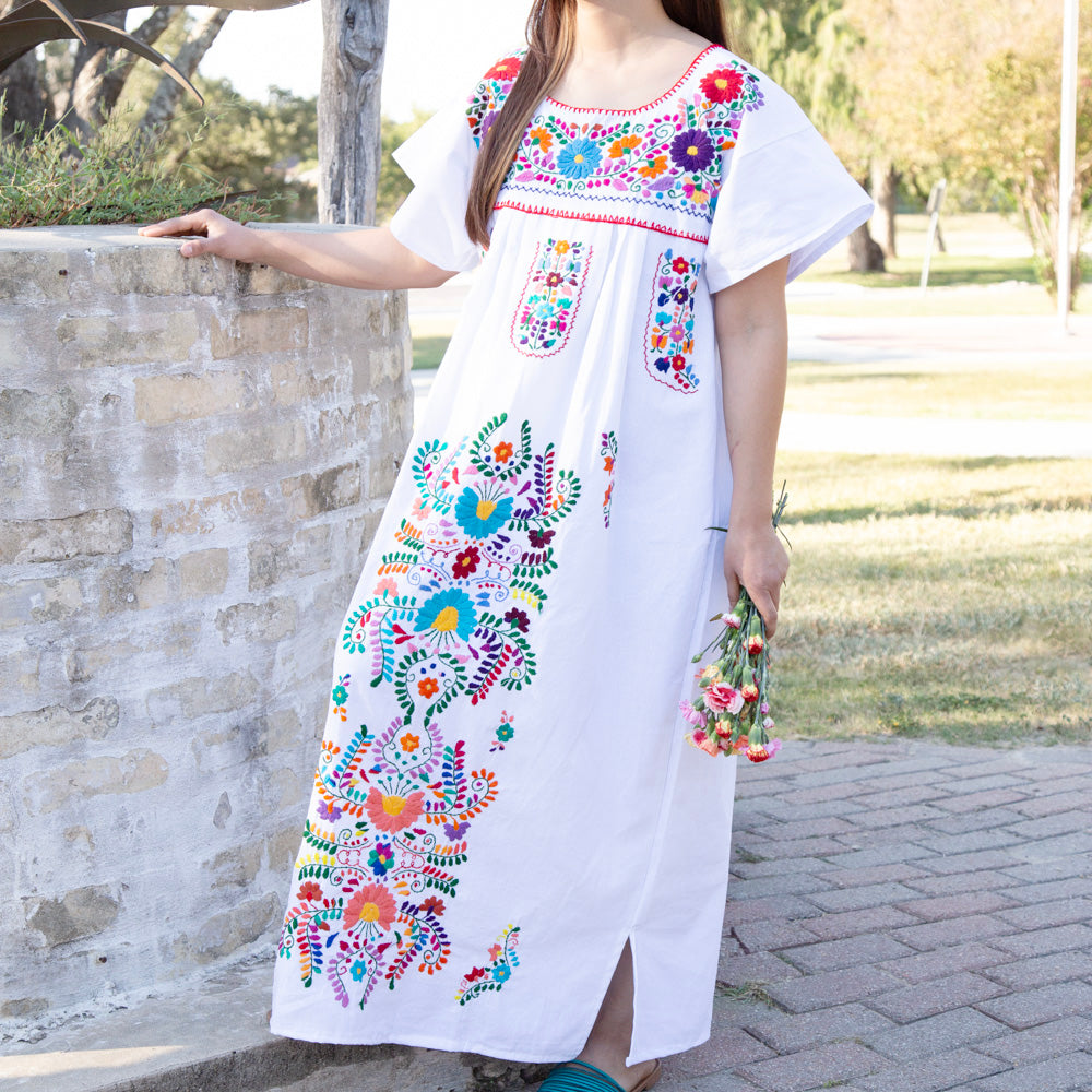 Chilac Floral Embroidered Mexican Long Dress