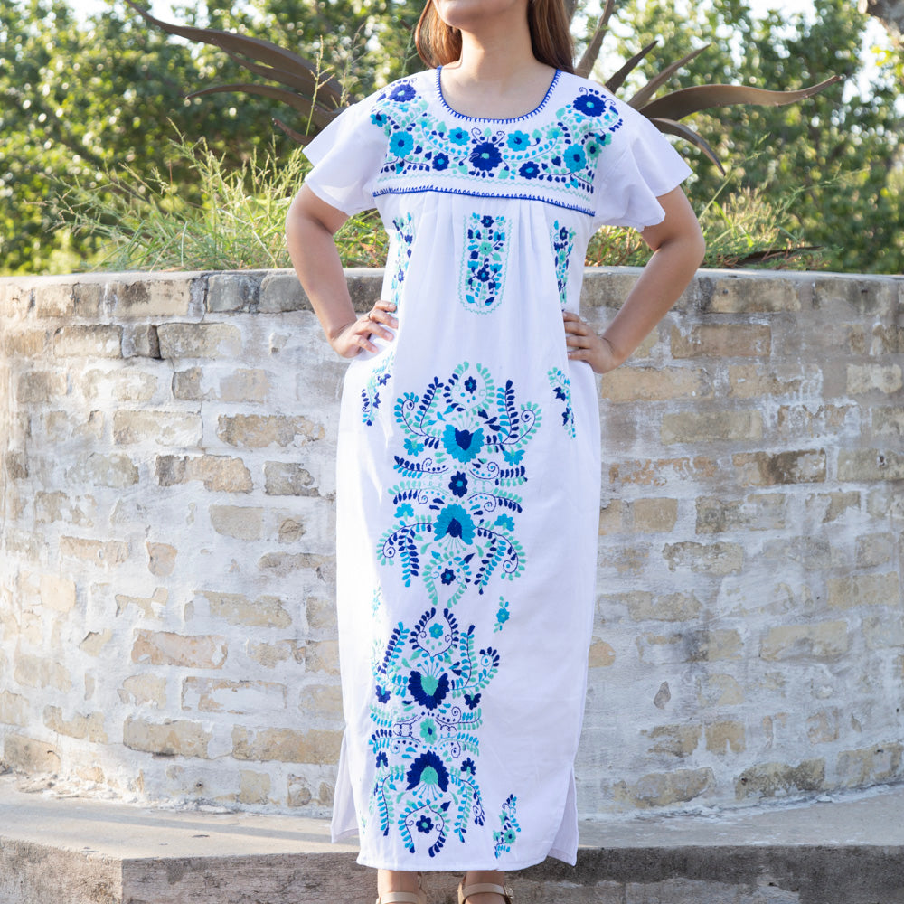 Chilac Floral Embroidered Mexican Long Dress
