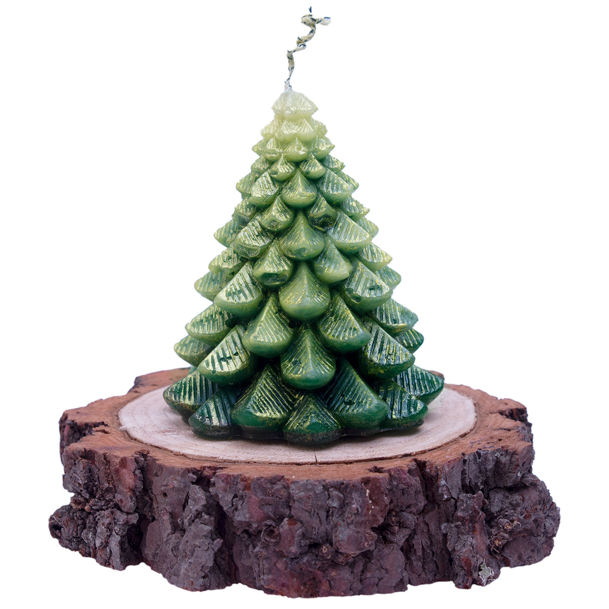 Christmas Tree Beeswax Candle with Wooden Base