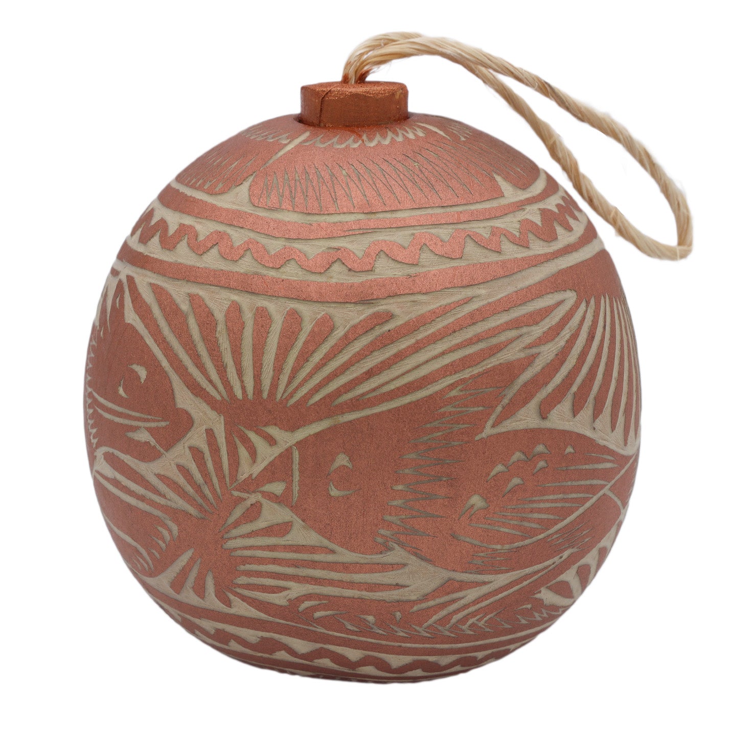 Jícara Natural Hand-Carved Round Christmas Ornament