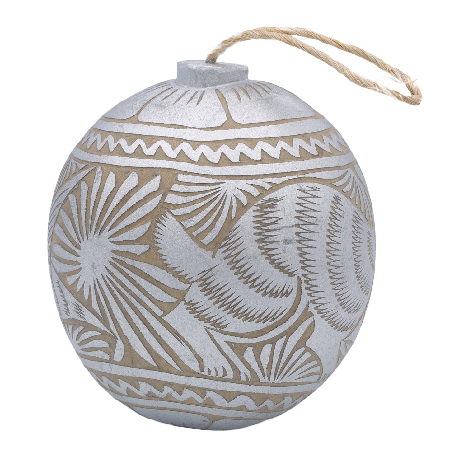 Jícara Natural Hand-Carved Round Christmas Ornament