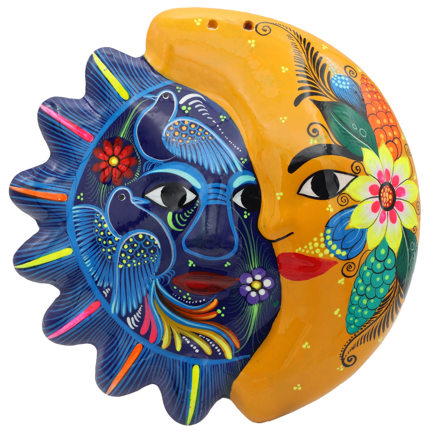 Hand-Painted Xalitla Sun and Moon Clay Wall Decor