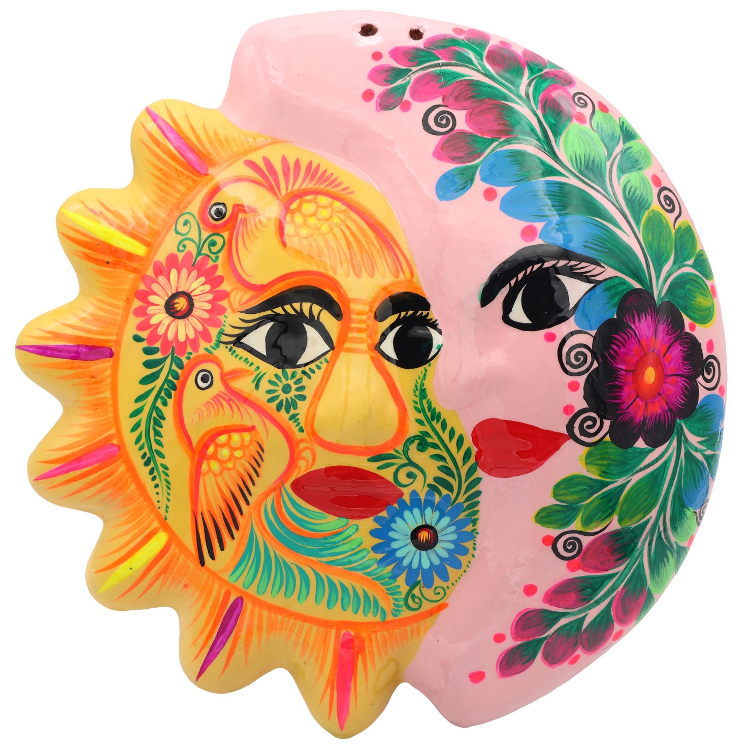 Hand-Painted Xalitla Sun and Moon Clay Wall Decor