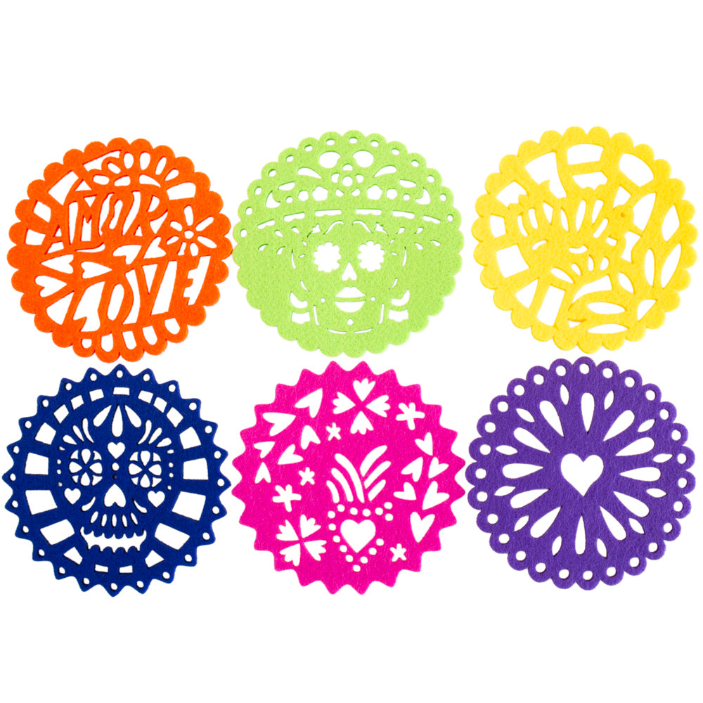 Fun "Papel Picado" Felt Round Coasters (Set of 6)