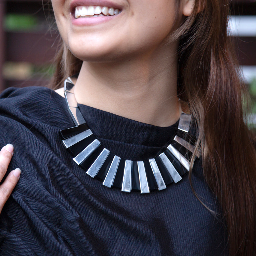 Sterling Silver Black Onyx Piano Necklace