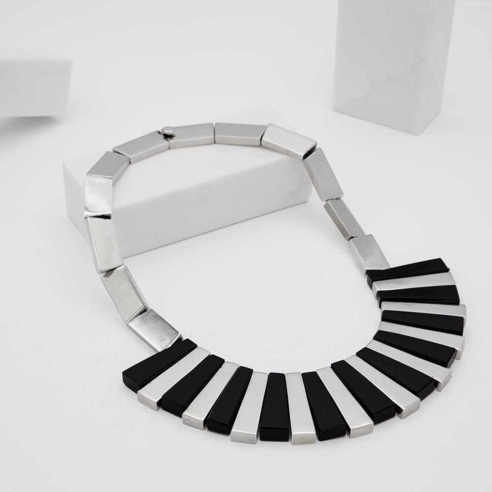 Sterling Silver Black Onyx Piano Necklace