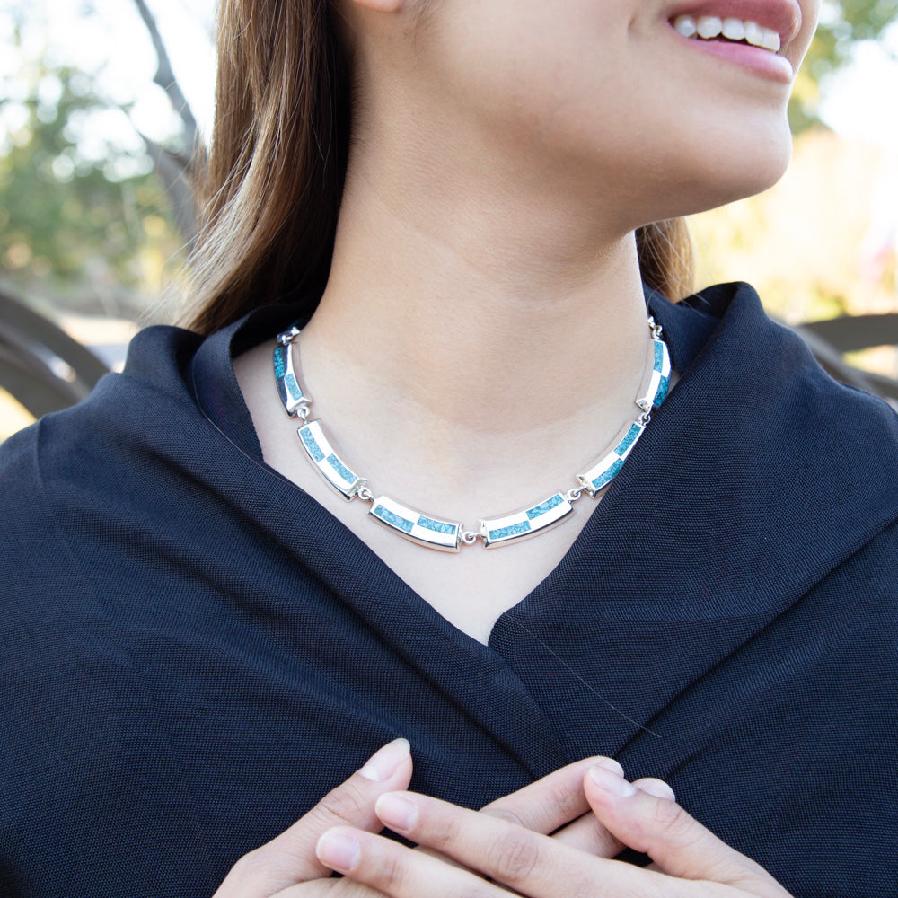 Sterling Silver Turquoise Bars Necklace