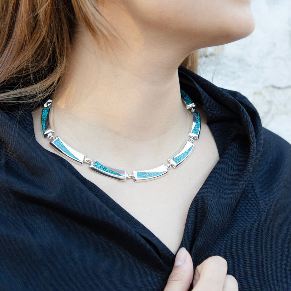 Sterling Silver Turquoise Tiles Necklace