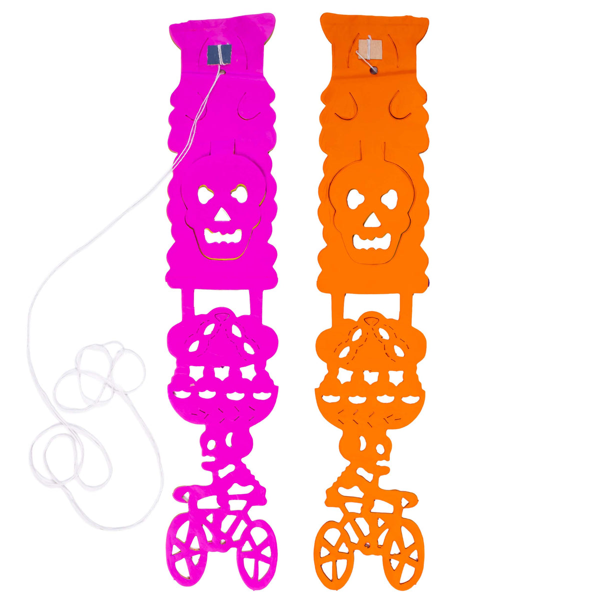 Colorful Calaca on a Bike Papel Picado Banner